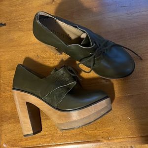 Dark Green Wooden Platform Booties